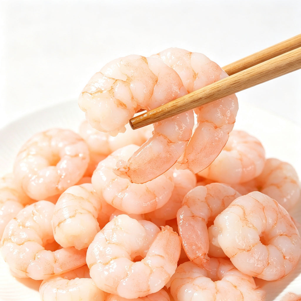 Frozen peeled shrimp meat, pink cooked shrimp pieces (1)