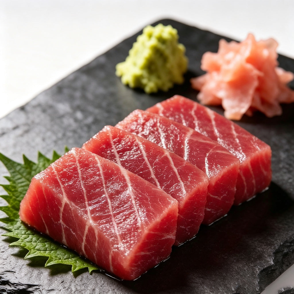 Frozen sashimi-grade tuna steak, thick cut ruby-red block (1)