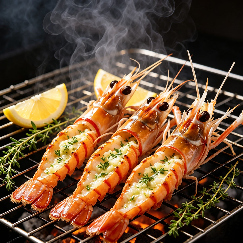 Wild caught frozen scampi langoustines arranged on crushed ice (2)