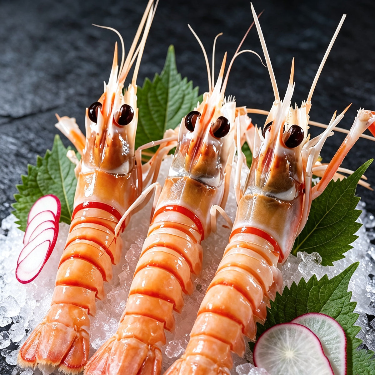 Wild caught frozen scampi langoustines arranged on crushed ice (3)